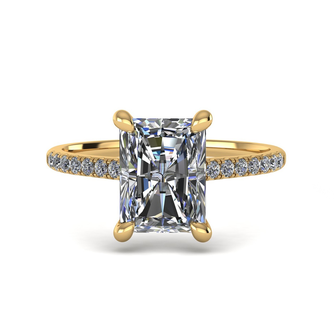 18k white gold  2,00 ct 4 prongs radiant cut diamond engagement ring with whisper thin pavÉ set band Photos & images