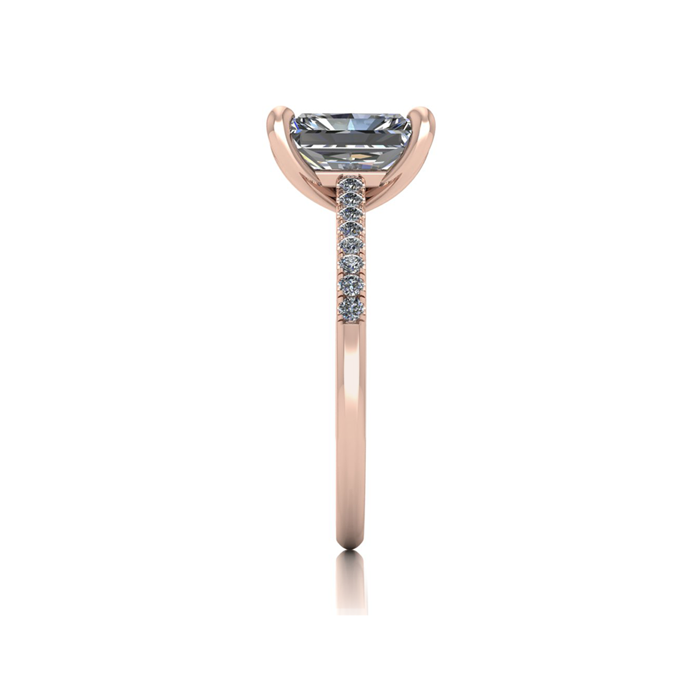 18k rose gold  2,00 ct 4 prongs radiant cut diamond engagement ring with whisper thin pavÉ set band
