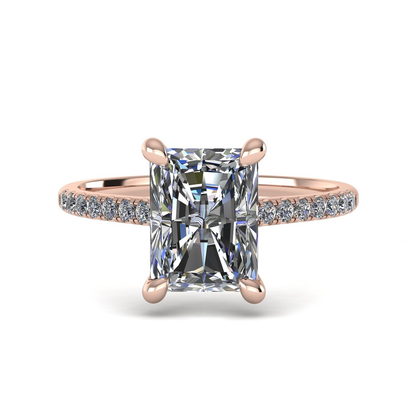 18k white gold  2,00 ct 4 prongs radiant cut diamond engagement ring with whisper thin pavÉ set band Photos & images