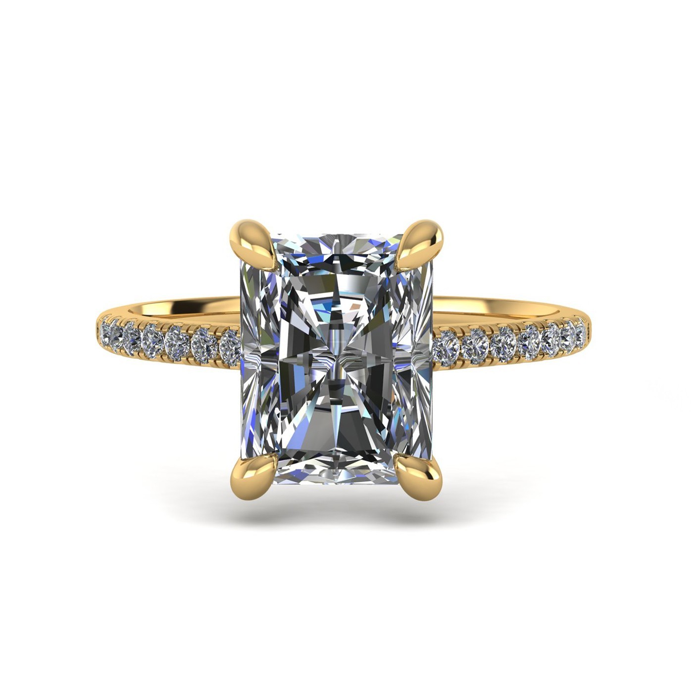 18k white gold  2,50 ct 4 prongs radiant cut diamond engagement ring with whisper thin pavÉ set band Photos & images