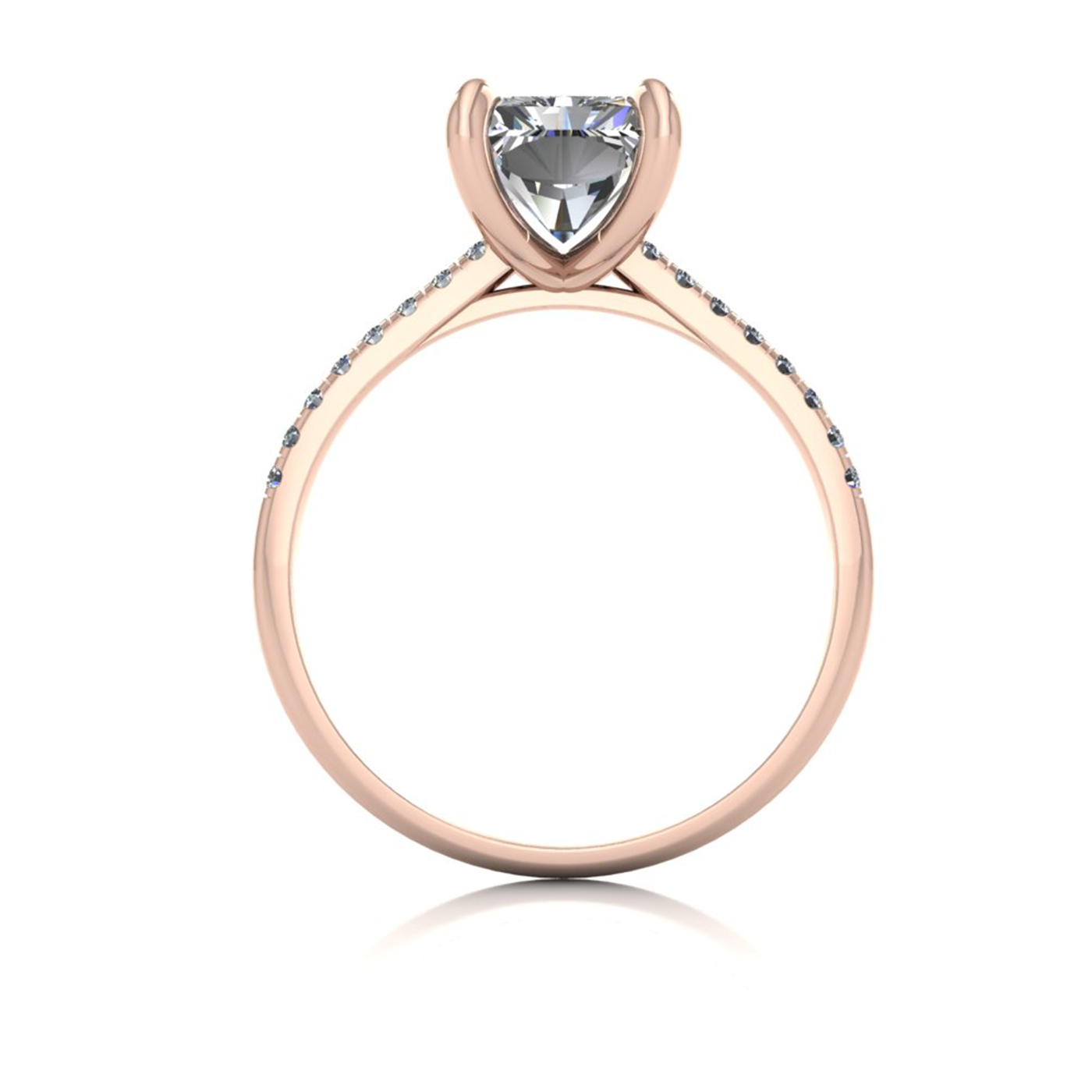 18k rose gold  2,50 ct 4 prongs radiant cut diamond engagement ring with whisper thin pavÉ set band