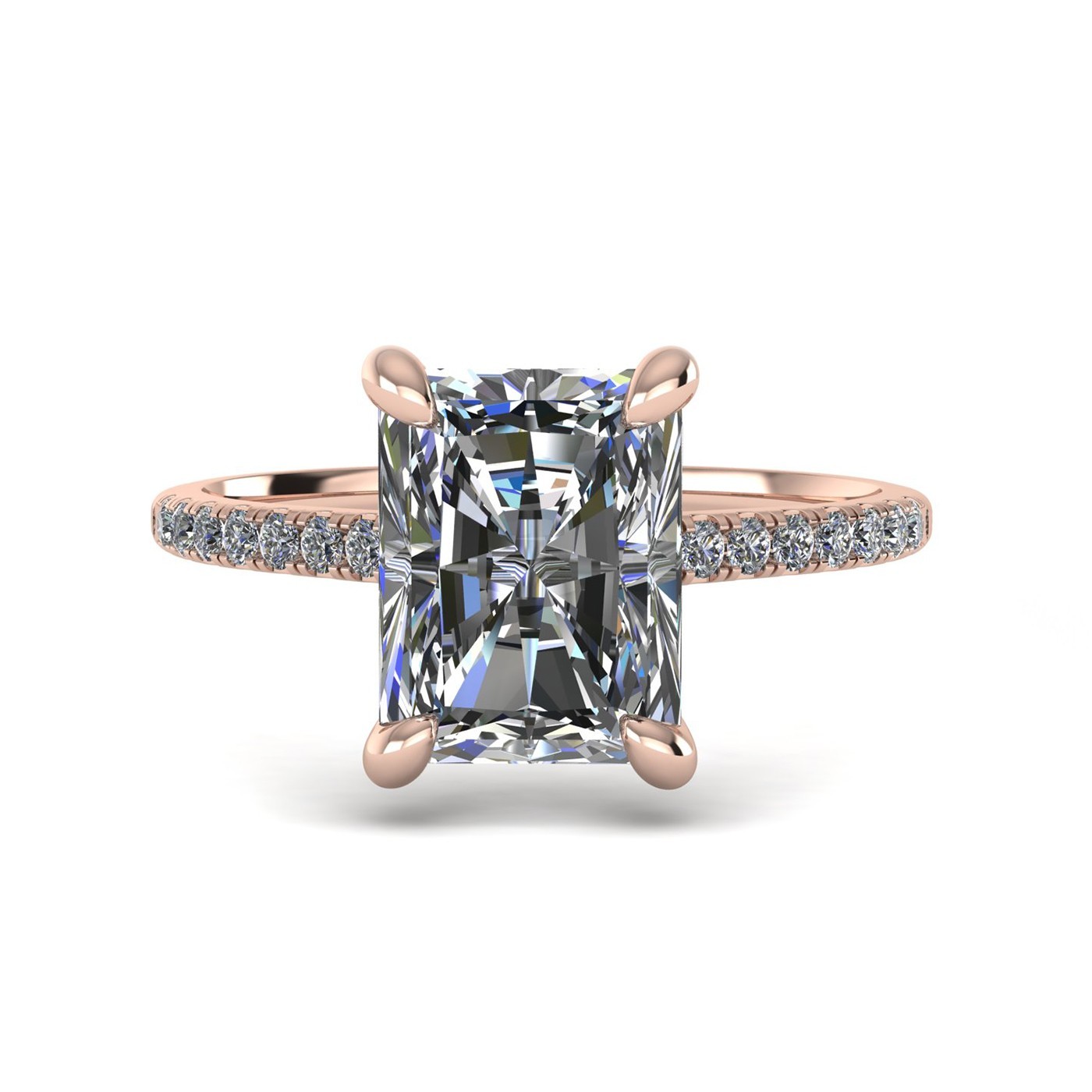 18k white gold  2,50 ct 4 prongs radiant cut diamond engagement ring with whisper thin pavÉ set band Photos & images