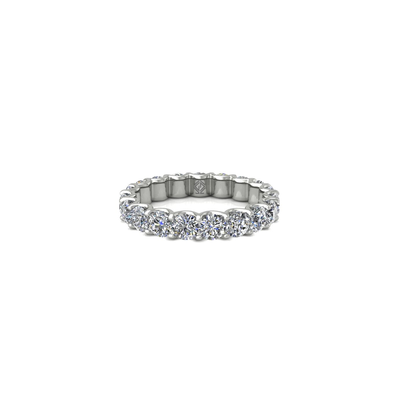 18k white gold  round shape diamond full eternity ring in u-prong setting