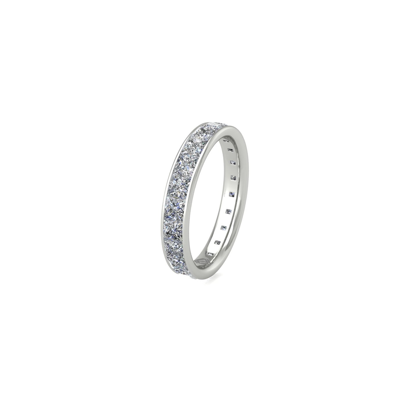 18k white gold  princess shape diamond channel set full eternity ring