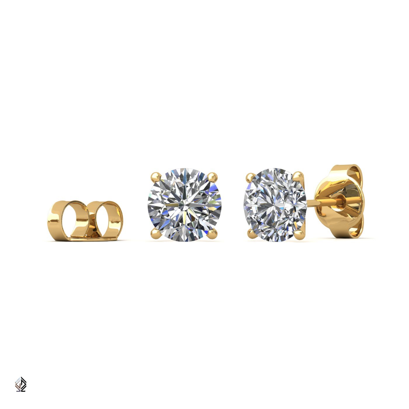 18k yellow gold 1.5 ct each (3,0 tcw) 4 prongs round cut classic diamond earring studs Photos & images