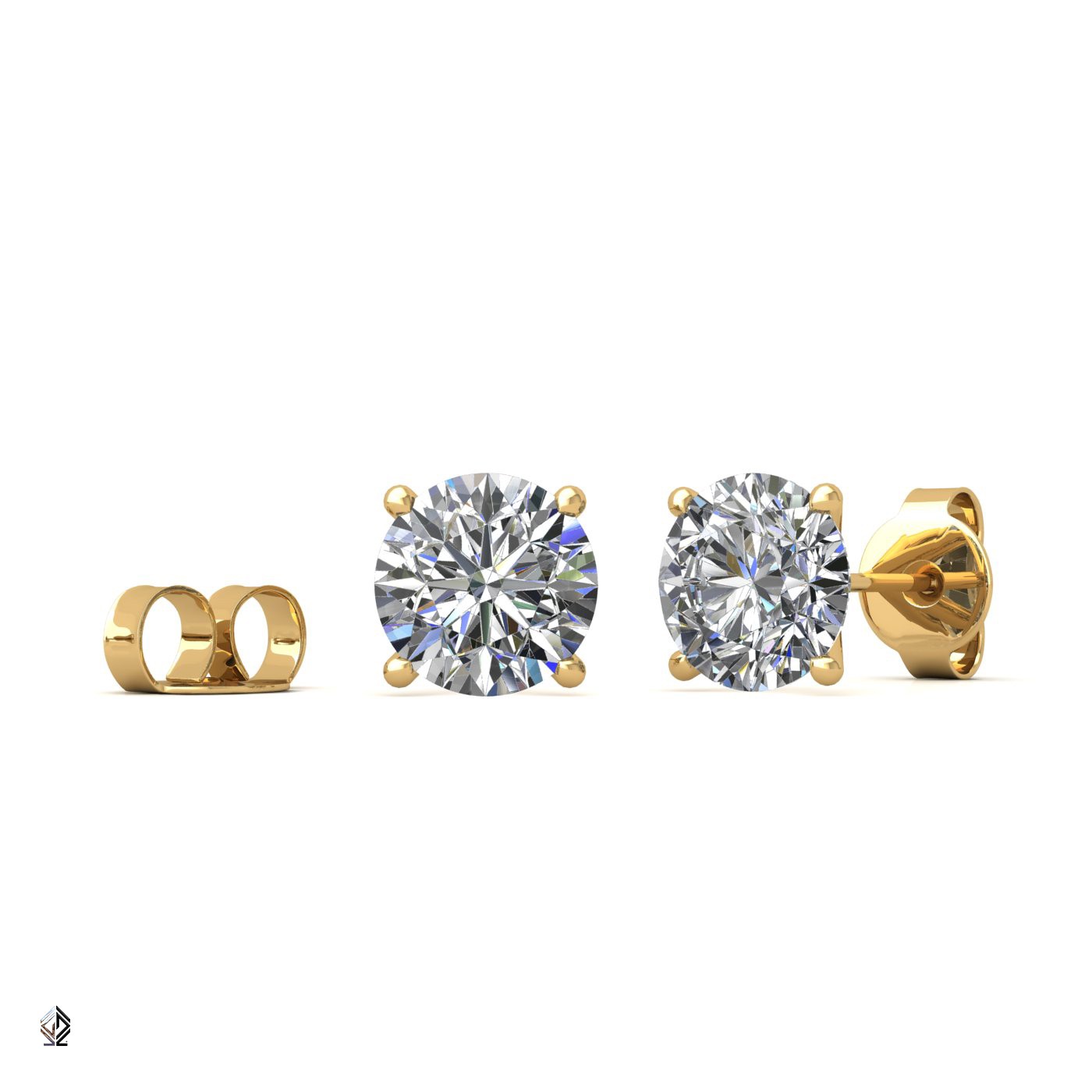 18k yellow gold 1.5 ct each (3,0 tcw) 4 prongs round cut classic diamond earring studs Photos & images