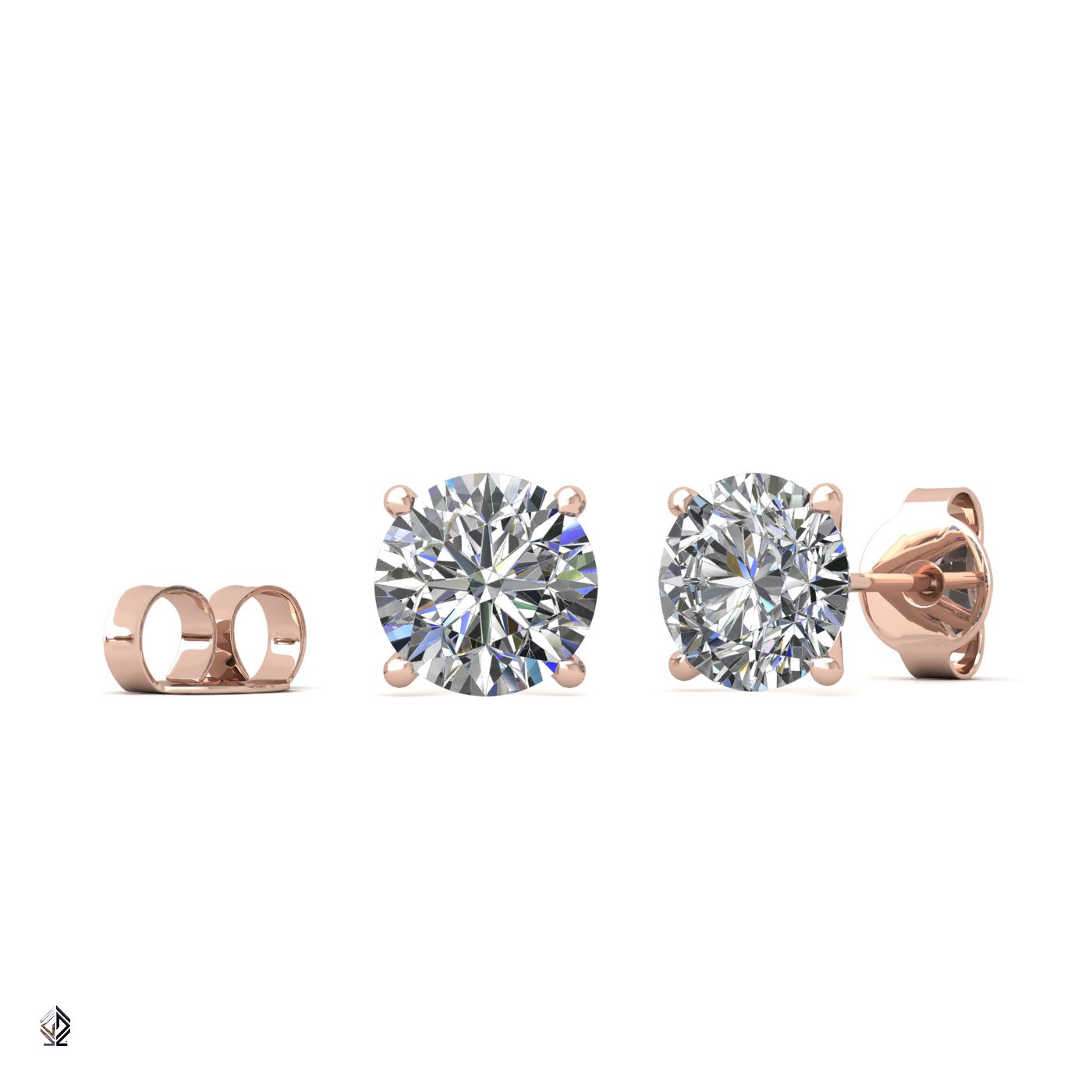 18k rose gold 1.5 ct 4 prongs round cut classic diamond earring studs Photos & images