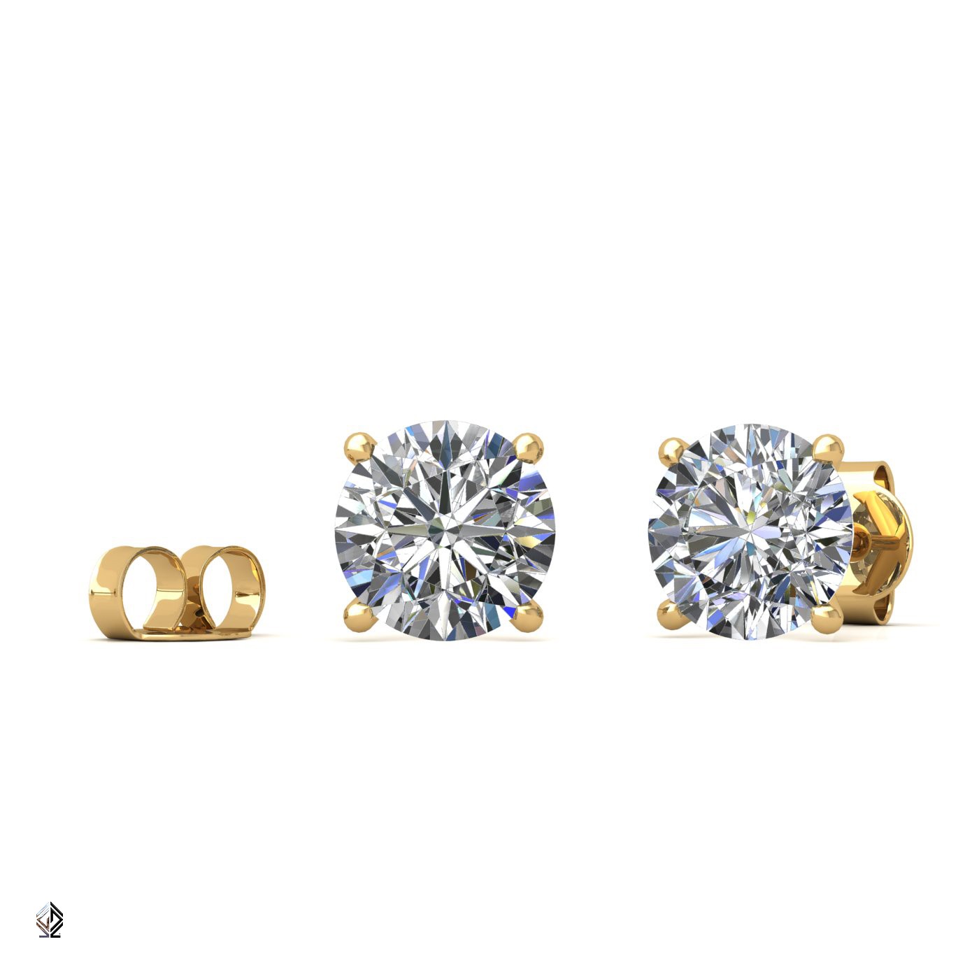 18k yellow gold 2.0 ct each (4,0 tcw) 4 prongs round cut classic diamond earring studs Photos & images