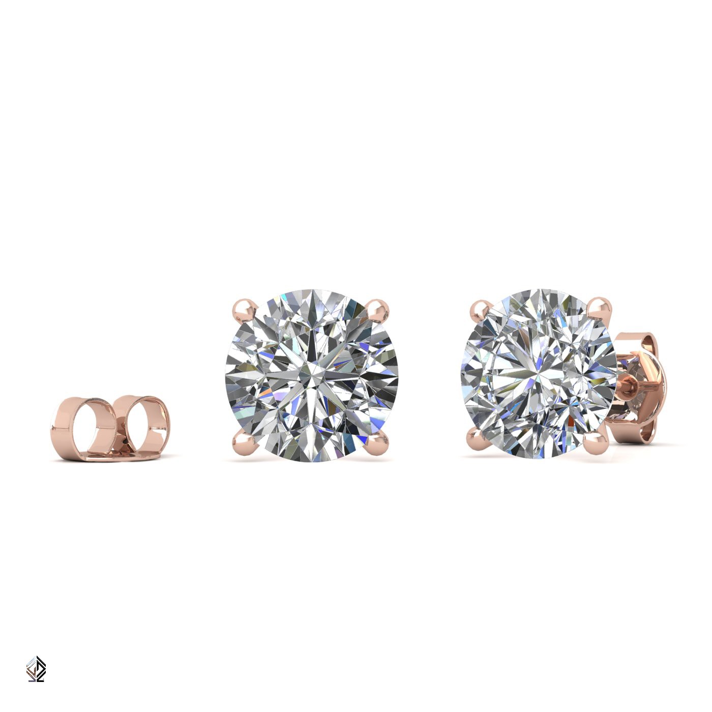 18k yellow gold 1.5 ct each (3,0 tcw) 4 prongs round cut classic diamond earring studs Photos & images