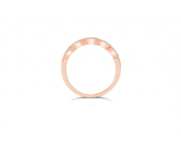 18k rose gold half eternity infinity halo and pave set round brilliant diamond wedding ring