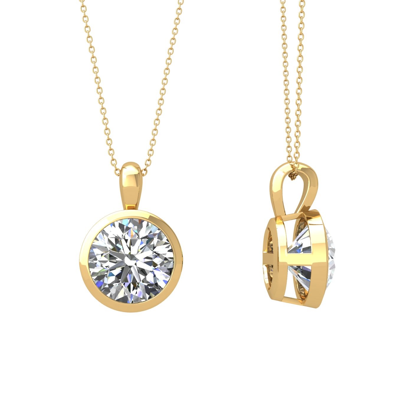 18k yellow gold 0,3 ct round shape bezel set diamond pendant Photos & images