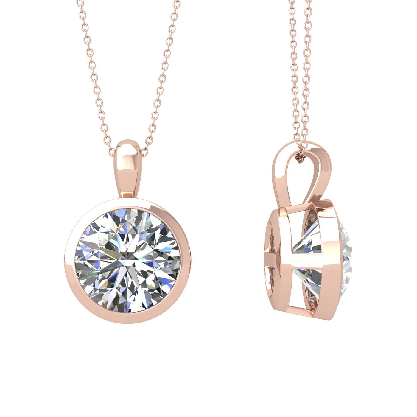 18k rose gold 1.0 ct round shape bezel set diamond pendant