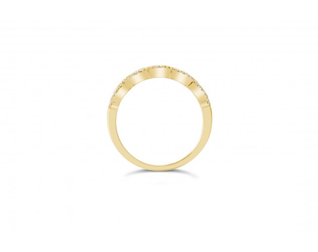 18k yellow gold half eternity infinity halo and pave set round brilliant diamond wedding ring