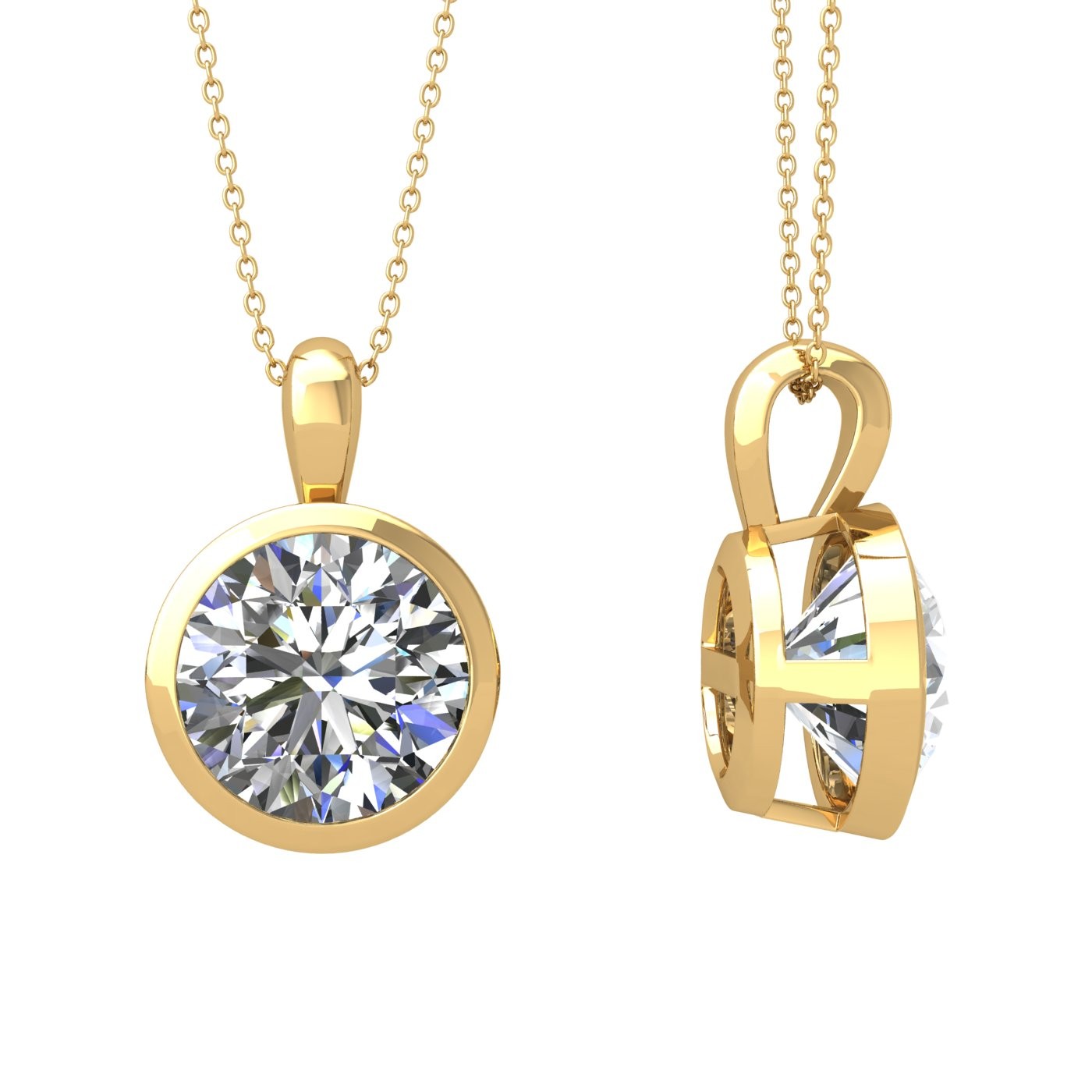 18k yellow gold 0,3 ct round shape bezel set diamond pendant Photos & images