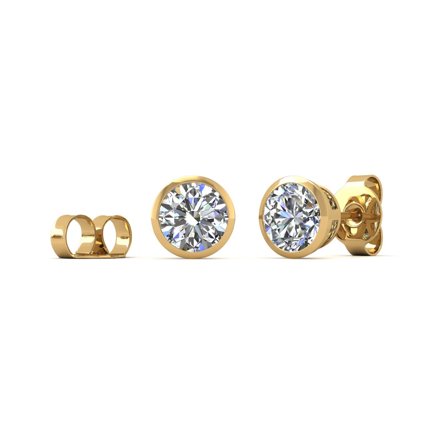 18k yellow gold  1.0 ct each (2,0 tcw) round brilliant cut diamond bezel set earring studs Photos & images