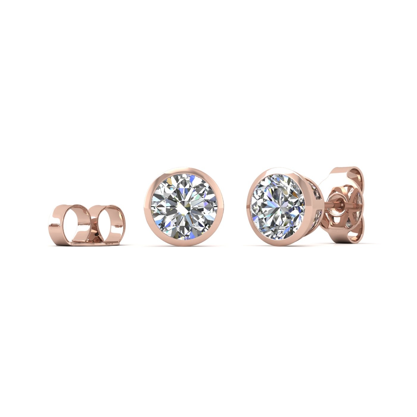 18k rose gold 1.0 ct each (2,0 tcw) round brilliant cut diamond bezel set earring studs Photos & images