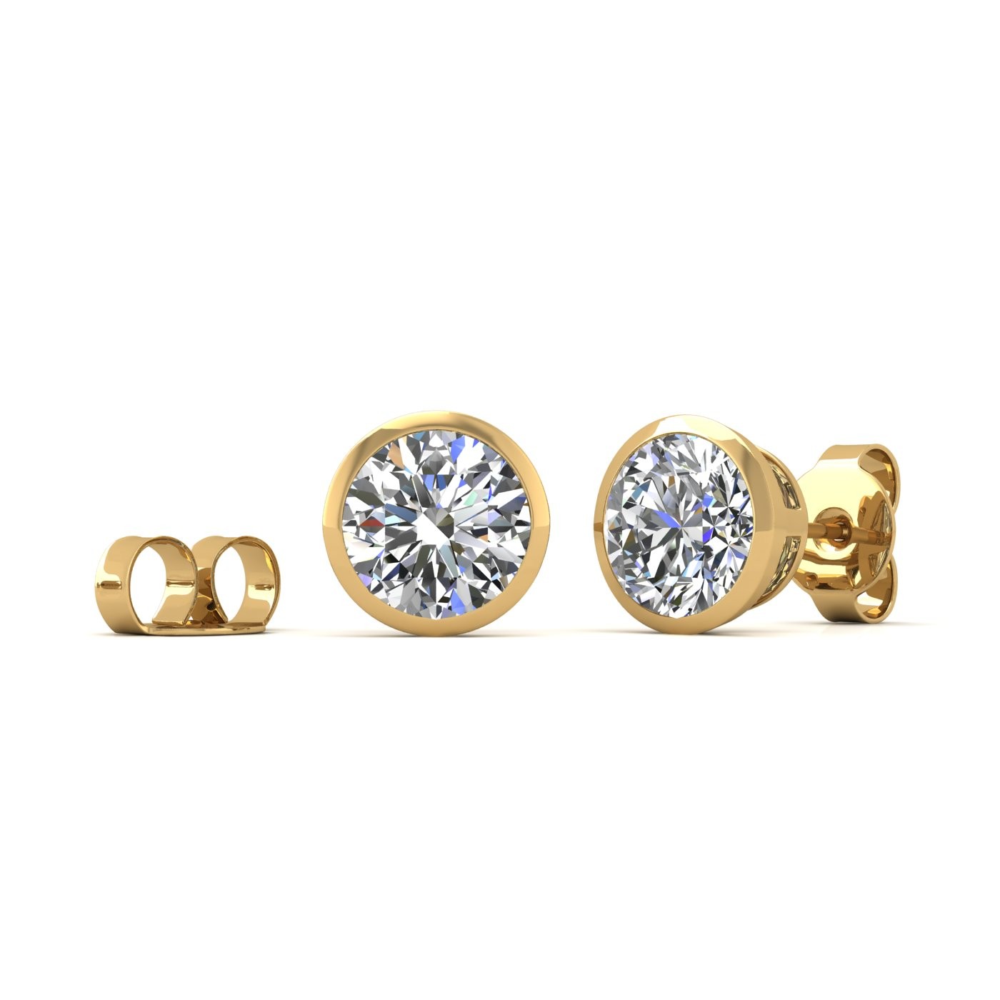 18k yellow gold  1.0 ct each (2,0 tcw) round brilliant cut diamond bezel set earring studs Photos & images