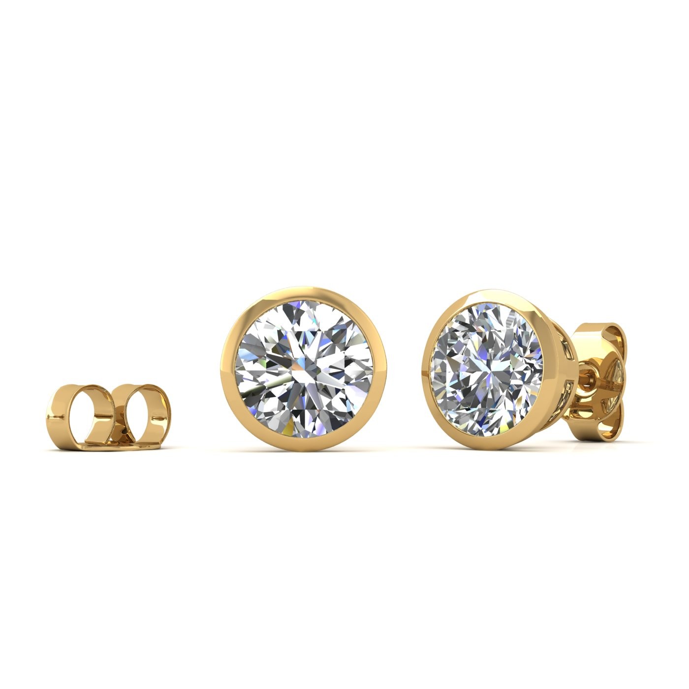 18k rose gold 1.0 ct each (2,0 tcw) round brilliant cut diamond bezel set earring studs Photos & images