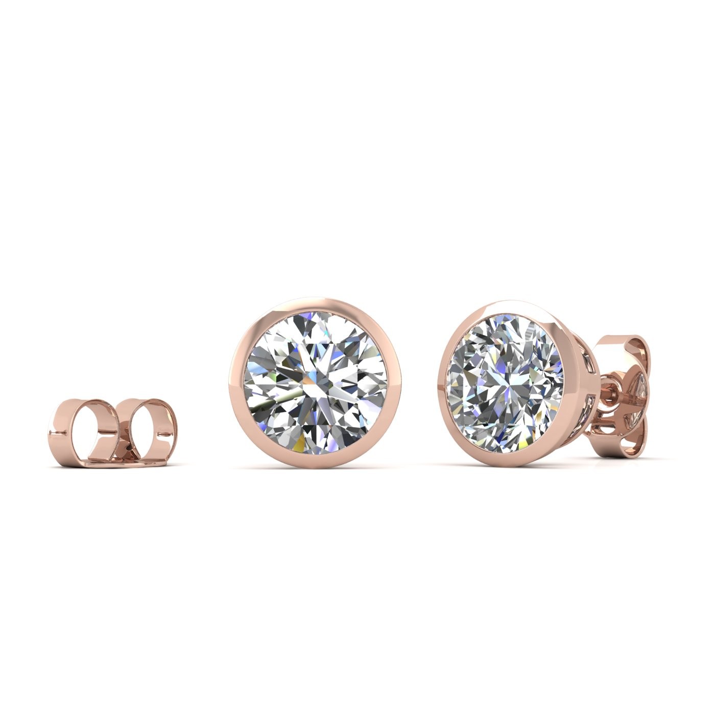 18k rose gold 1.0 ct each (2,0 tcw) round brilliant cut diamond bezel set earring studs Photos & images