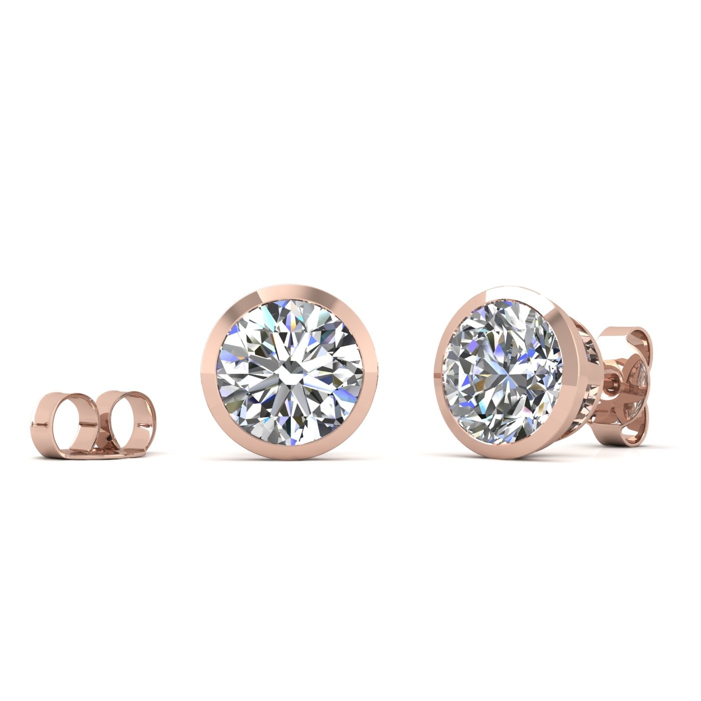 18k rose gold 1.0 ct each (2,0 tcw) round brilliant cut diamond bezel set earring studs Photos & images