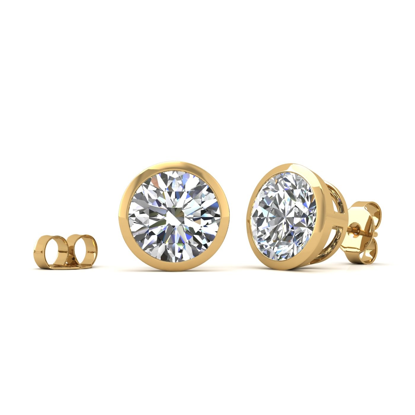 18k rose gold 2.0 ct each (4,0 tcw) round brilliant cut diamond bezel set earring studs Photos & images