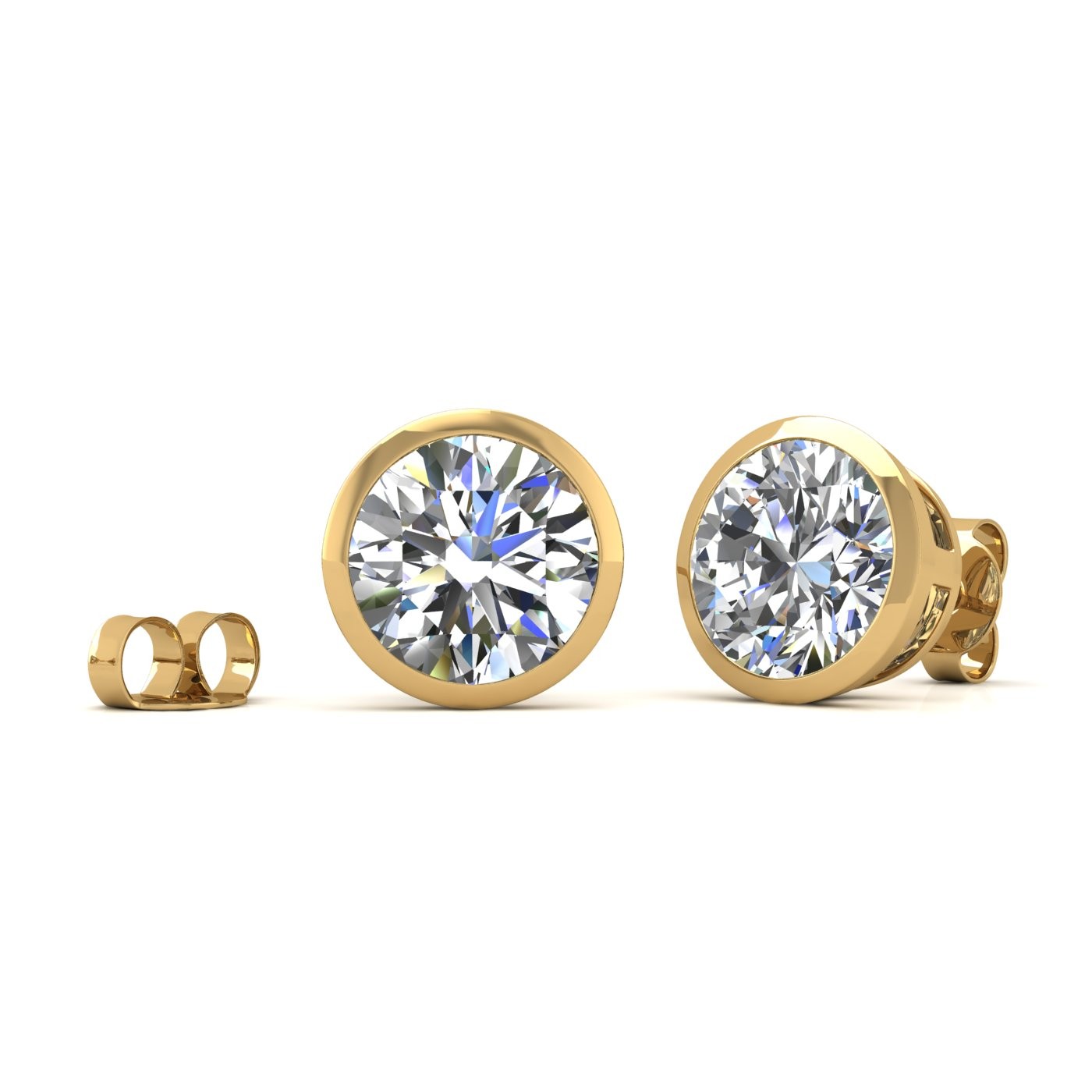 18k yellow gold  1.0 ct each (2,0 tcw) round brilliant cut diamond bezel set earring studs Photos & images