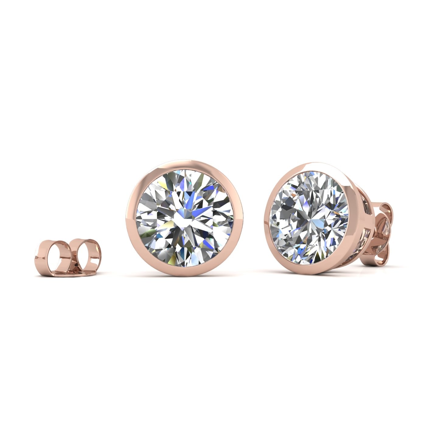18k rose gold 1.0 ct each (2,0 tcw) round brilliant cut diamond bezel set earring studs Photos & images