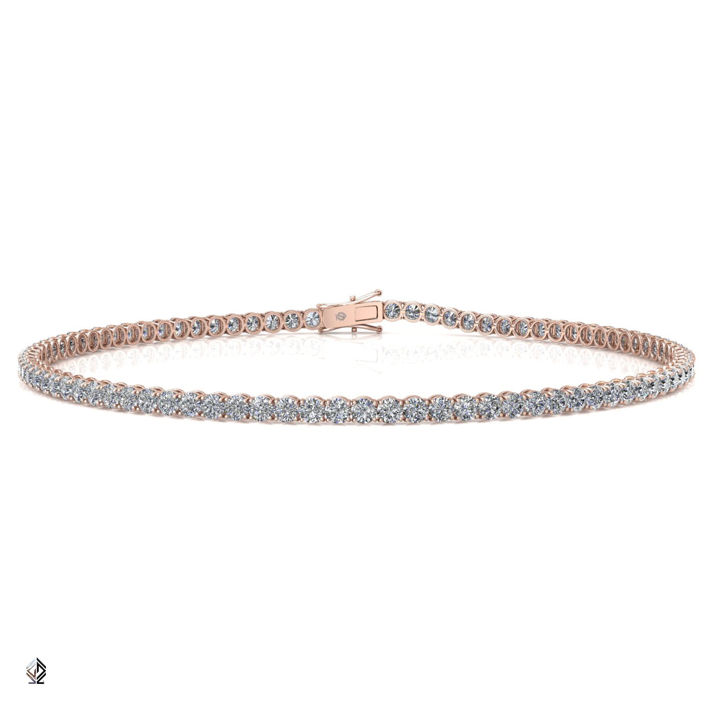 18k rose gold  1.8mm 4 prong round shape diamond tennis bracelet in round setting