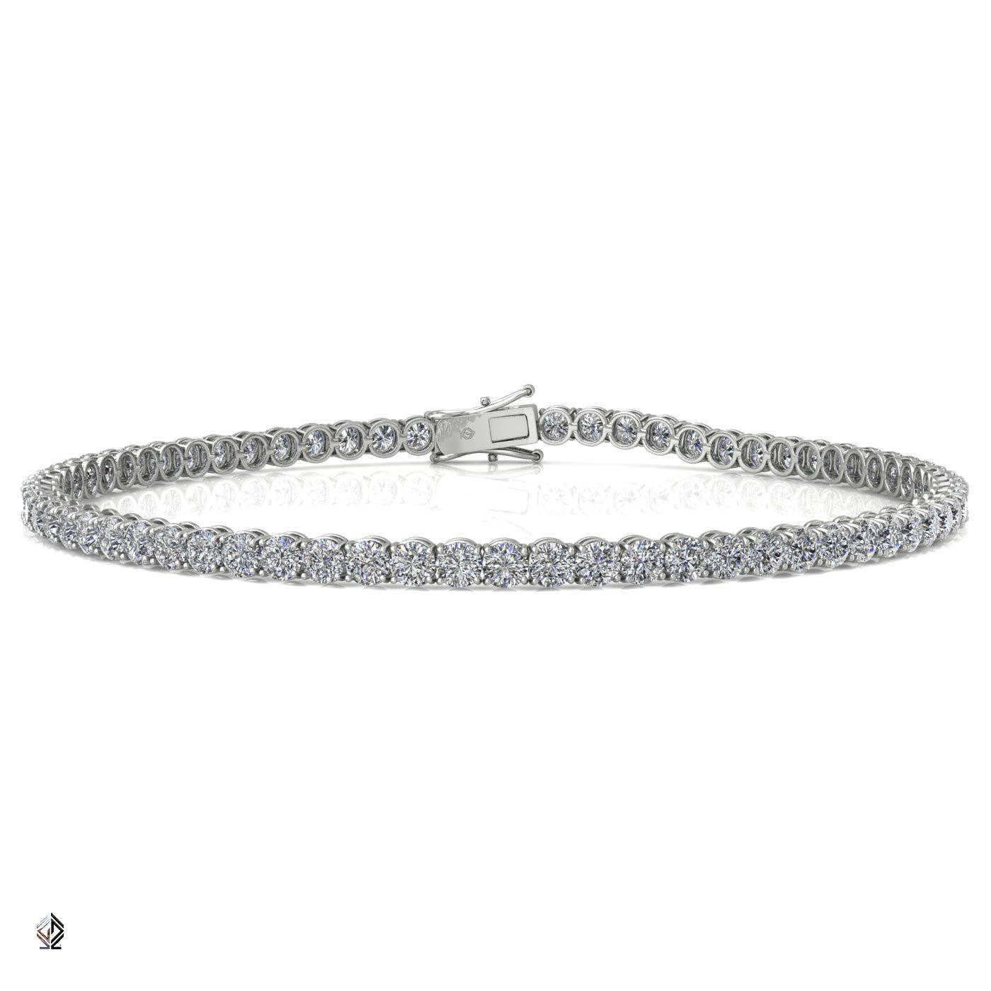 18k white gold 2.0mm 4 prong round shape diamond tennis bracelet in round setting