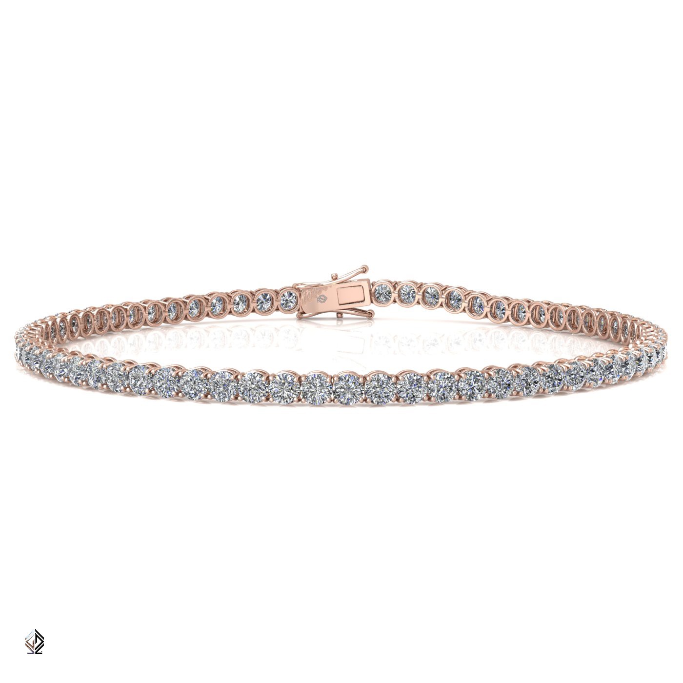 18k rose gold 2.0mm 4 prong round shape diamond tennis bracelet in round setting