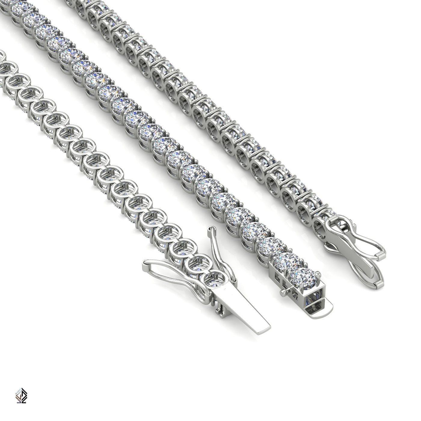 18k white gold 3.3mm 4 prong round shape diamond tennis bracelet in round setting