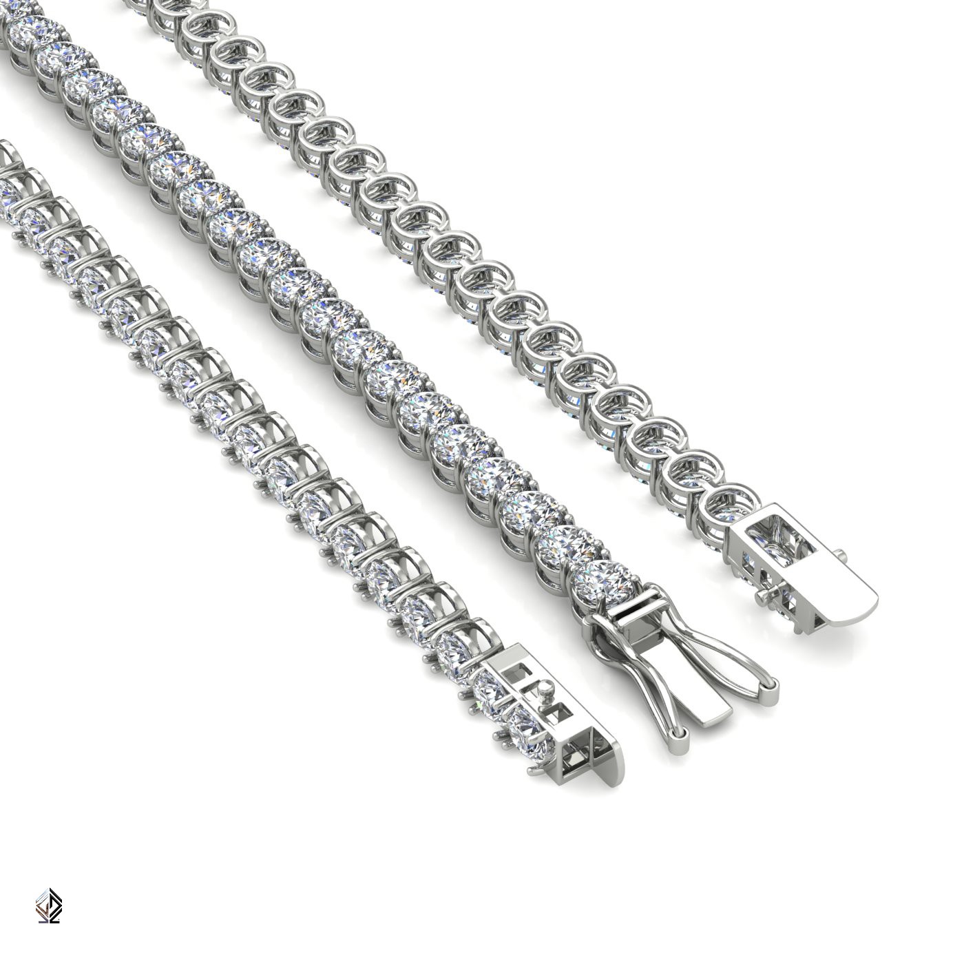 18k white gold 3.3mm 4 prong round shape diamond tennis bracelet in round setting