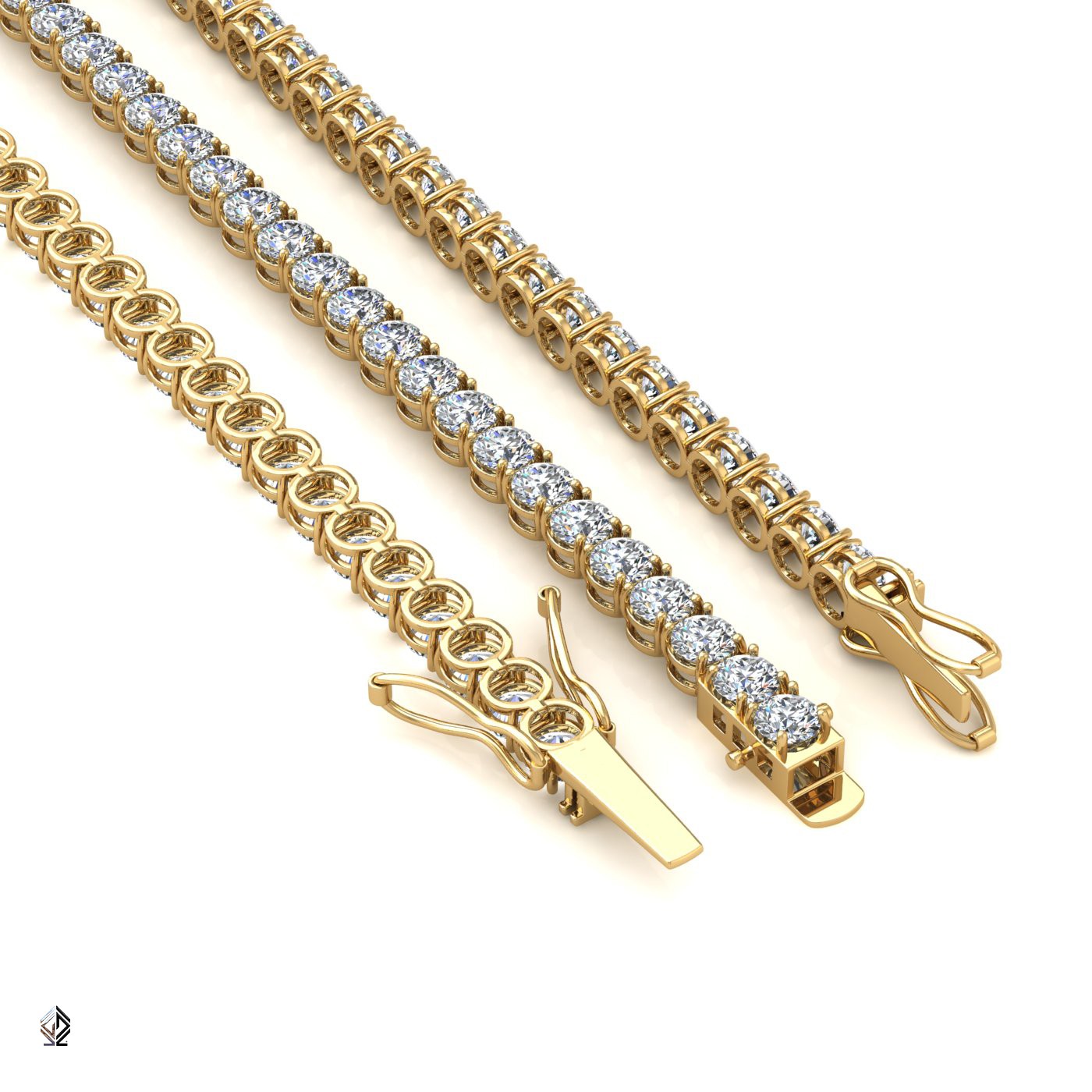 18k yellow gold 3.3mm 4 prong round shape diamond tennis bracelet in round setting