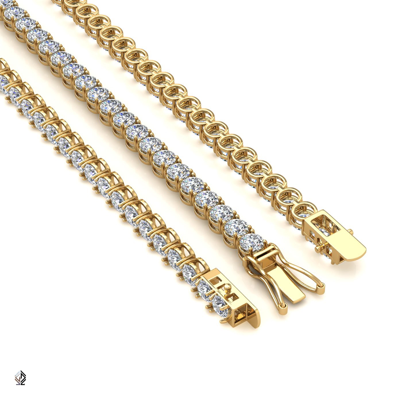 18k yellow gold 3.3mm 4 prong round shape diamond tennis bracelet in round setting