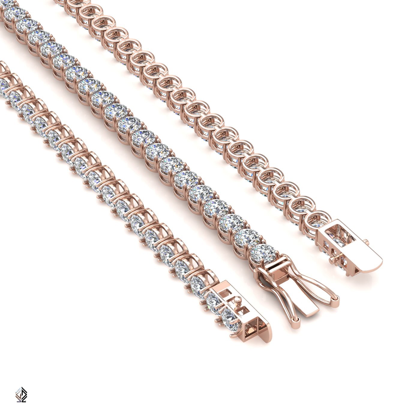 18k rose gold 3.3mm 4 prong round shape diamond tennis bracelet in round setting