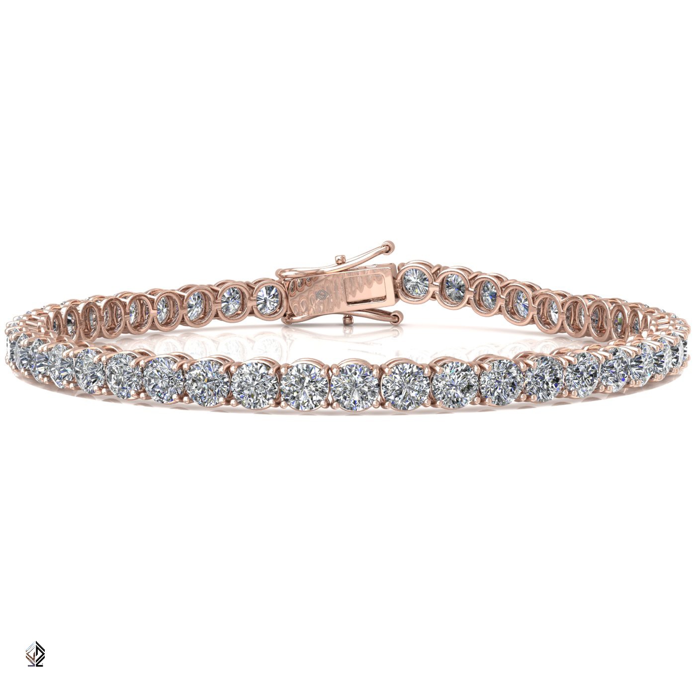 18k rose gold 3.3mm 4 prong round shape diamond tennis bracelet in round setting