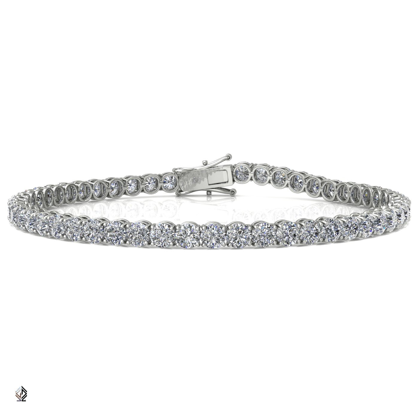 18k white gold 3.0 mm 4 prong round shape diamond tennis bracelet in round setting