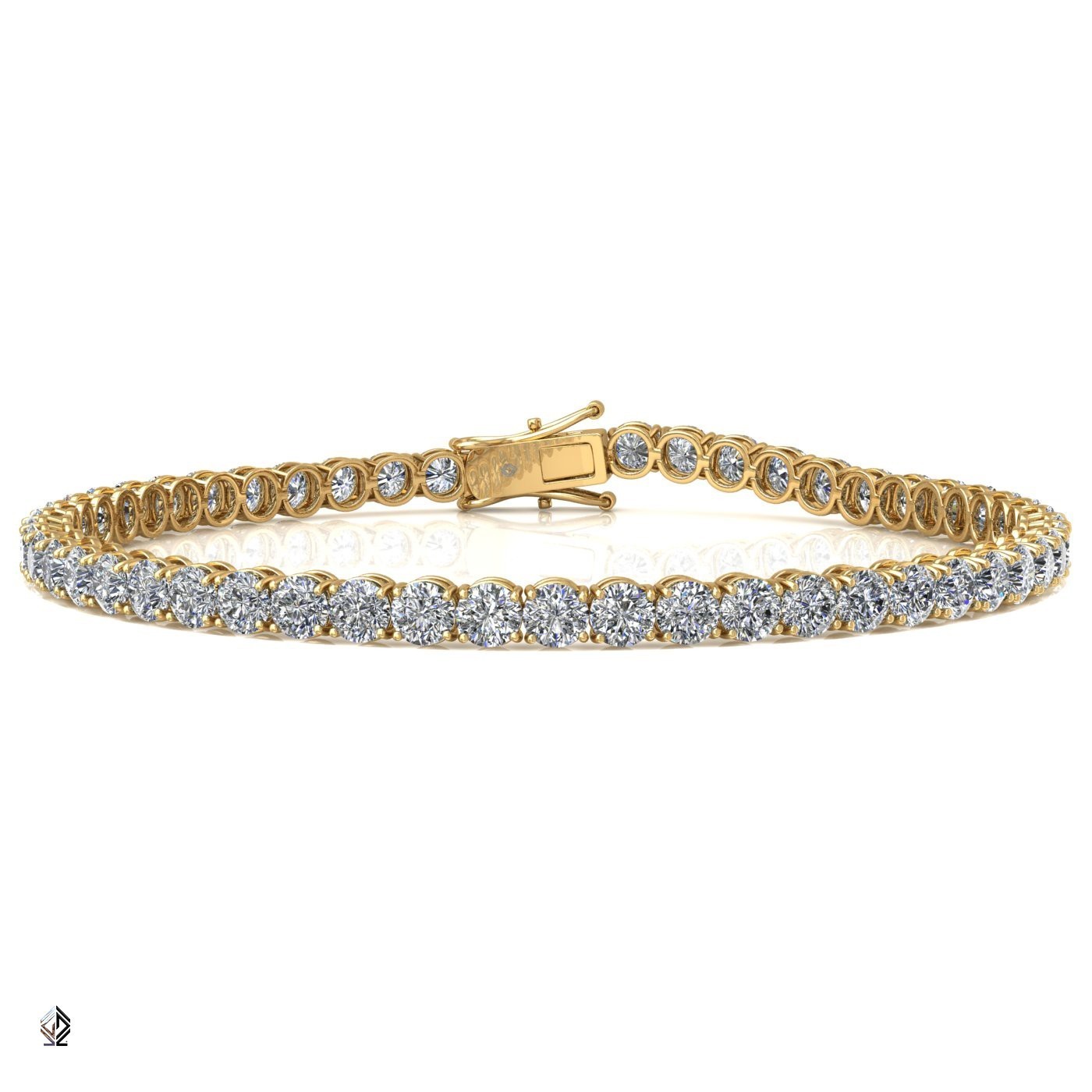 18k yellow gold 3.0mm 4 prong round shape diamond tennis bracelet in round setting