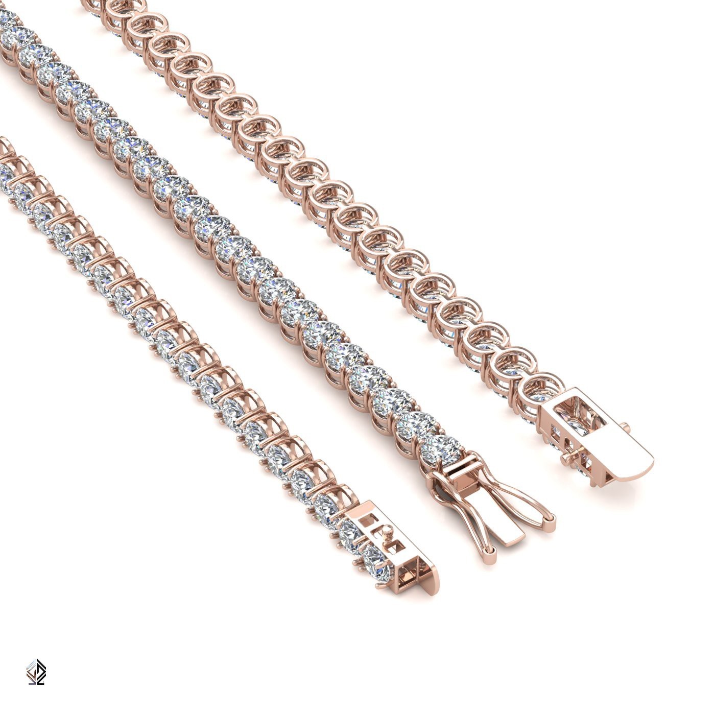 18k rose gold 3.0mm 4 prong round shape diamond tennis bracelet in round setting