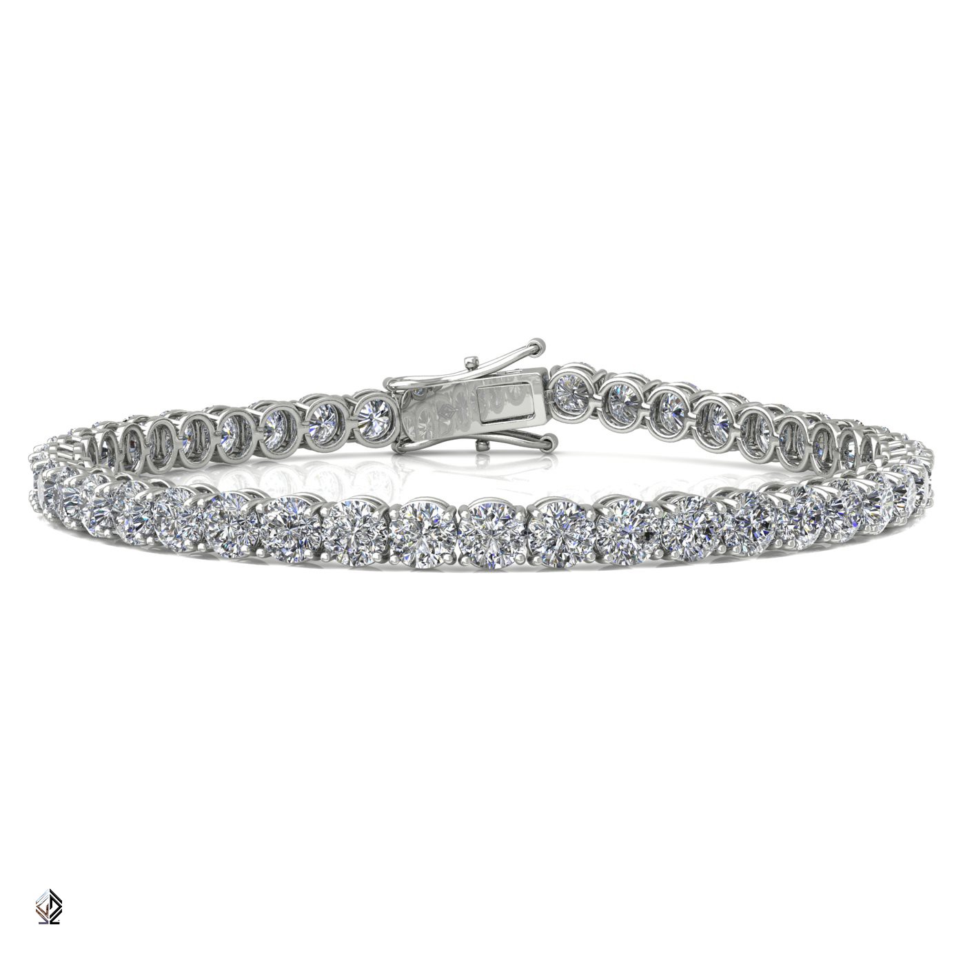 18k white gold 4.2mm 4 prong round shape diamond tennis bracelet in round setting