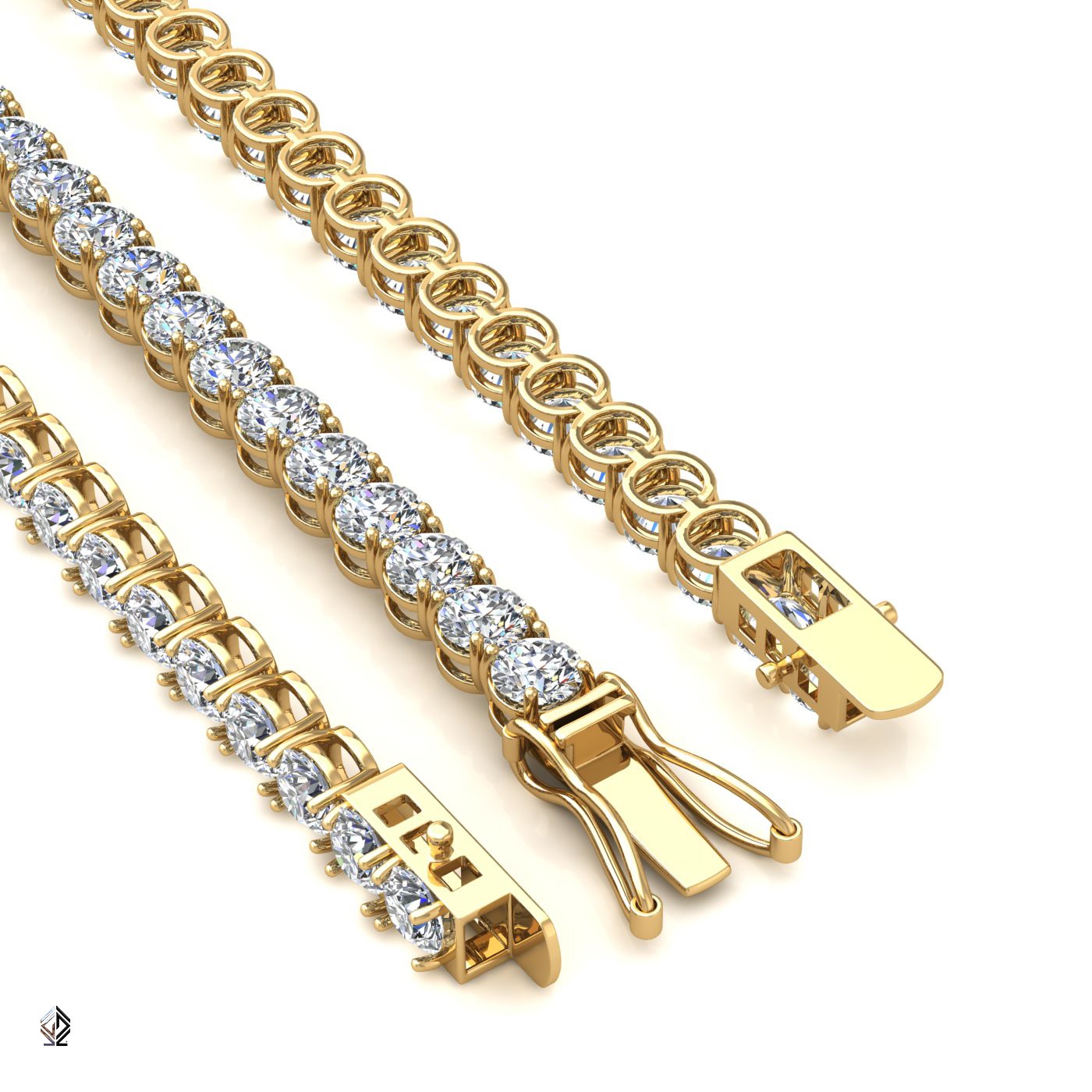 18k yellow gold 4.2mm 4 prong round shape diamond tennis bracelet in round setting