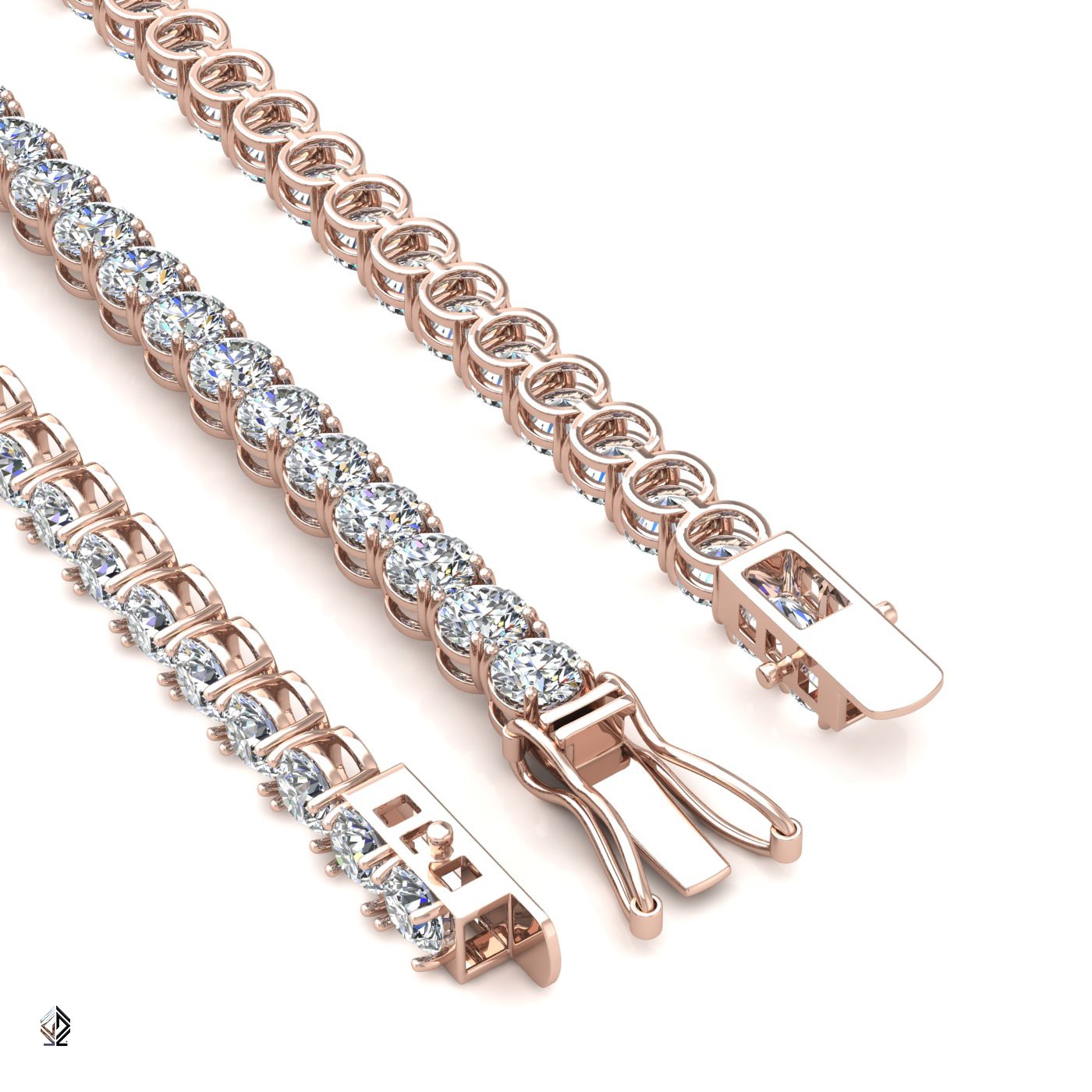 18k rose gold 4.2mm 4 prong round shape diamond tennis bracelet in round setting