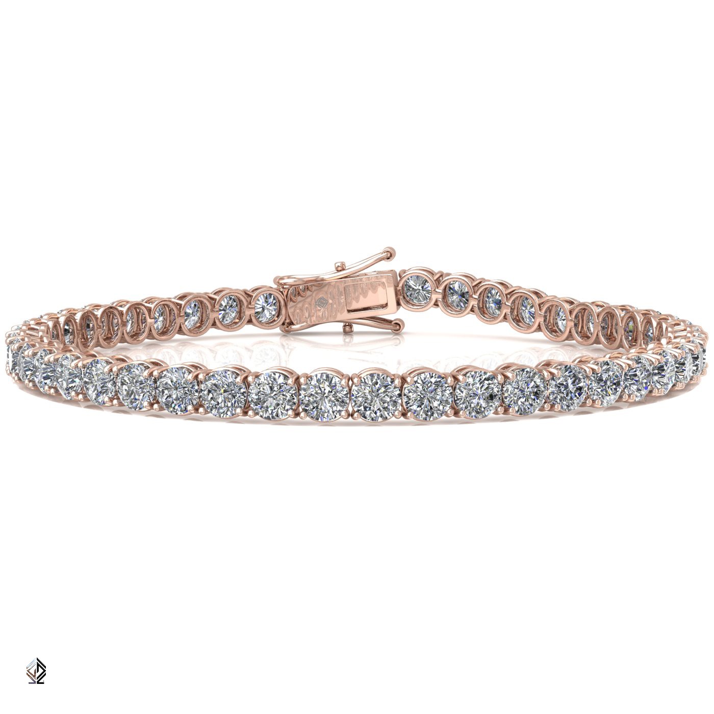 18k rose gold 4.2mm 4 prong round shape diamond tennis bracelet in round setting