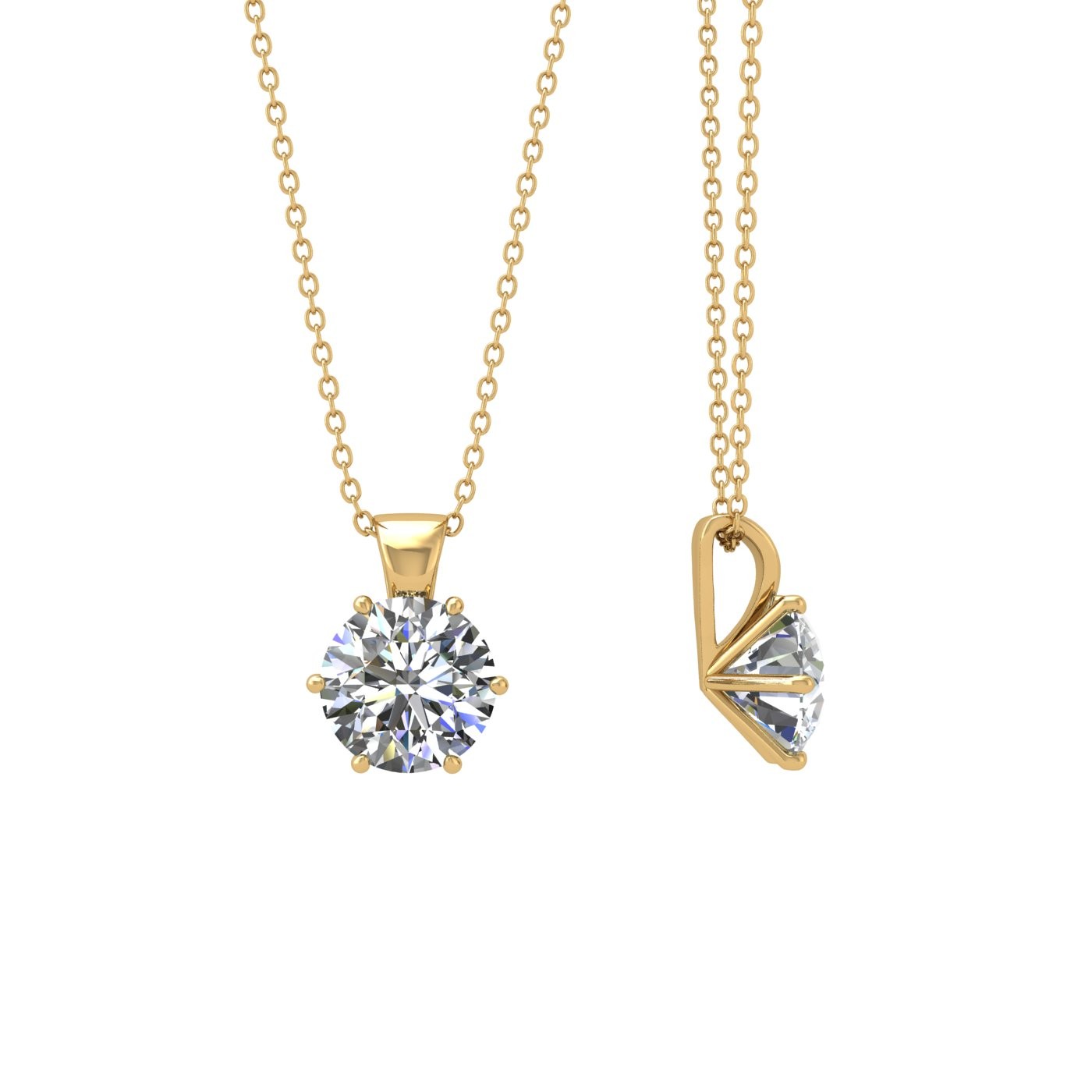18k yellow gold 0,3 ct 6 prongs round shape diamond pendant Photos & images