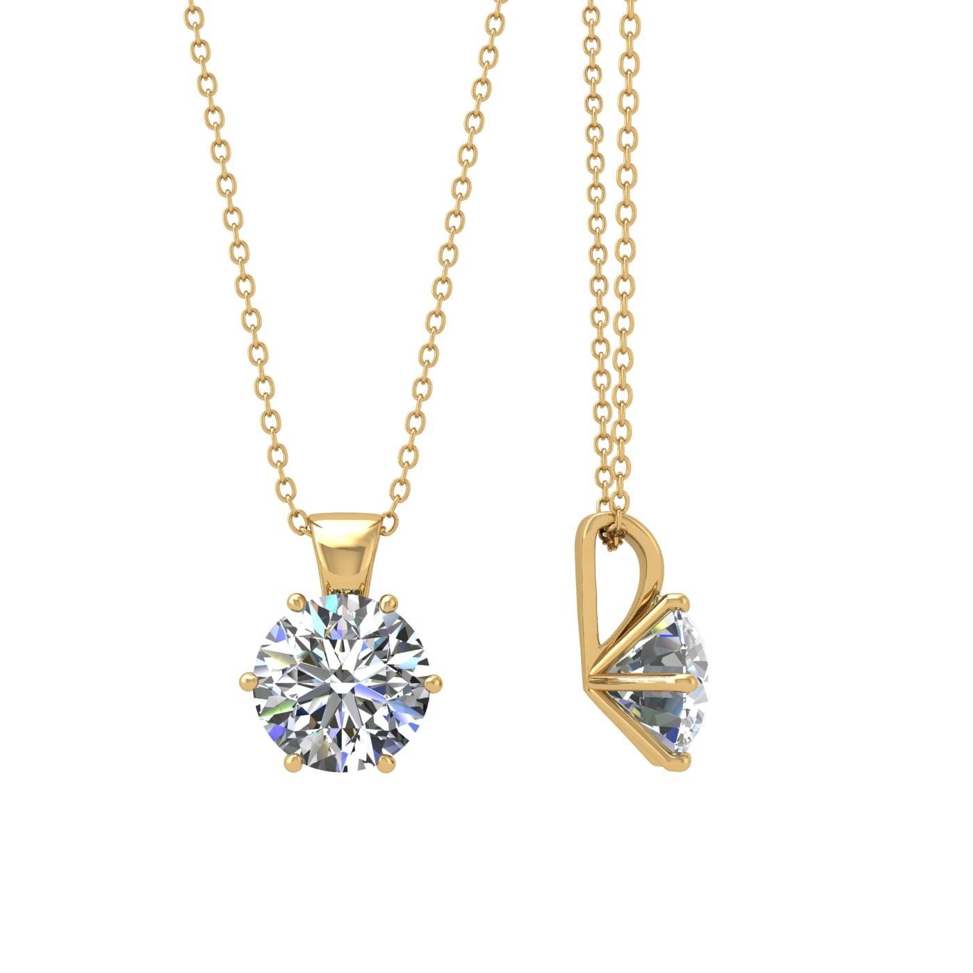 18k yellow gold 0,3 ct 6 prongs round shape diamond pendant Photos & images