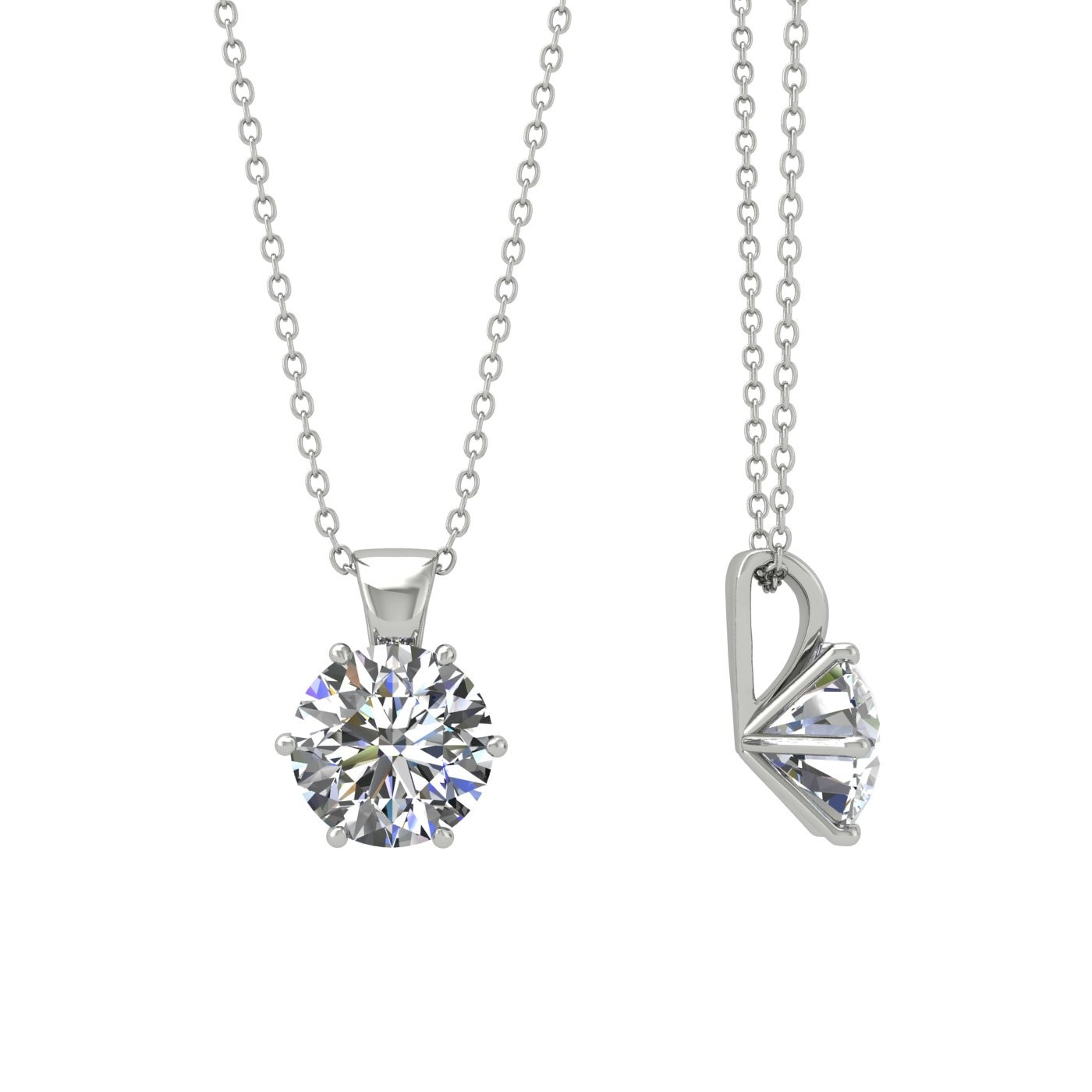 18k white gold 1.0 ct 6 prongs round shape diamond pendant