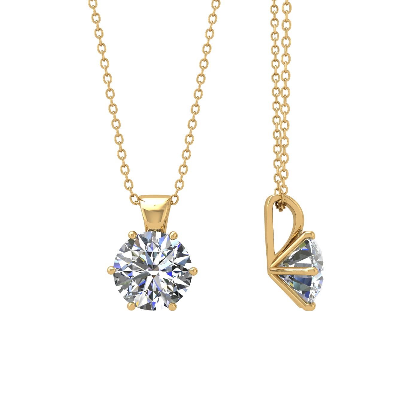 18k yellow gold 0,3 ct 6 prongs round shape diamond pendant Photos & images
