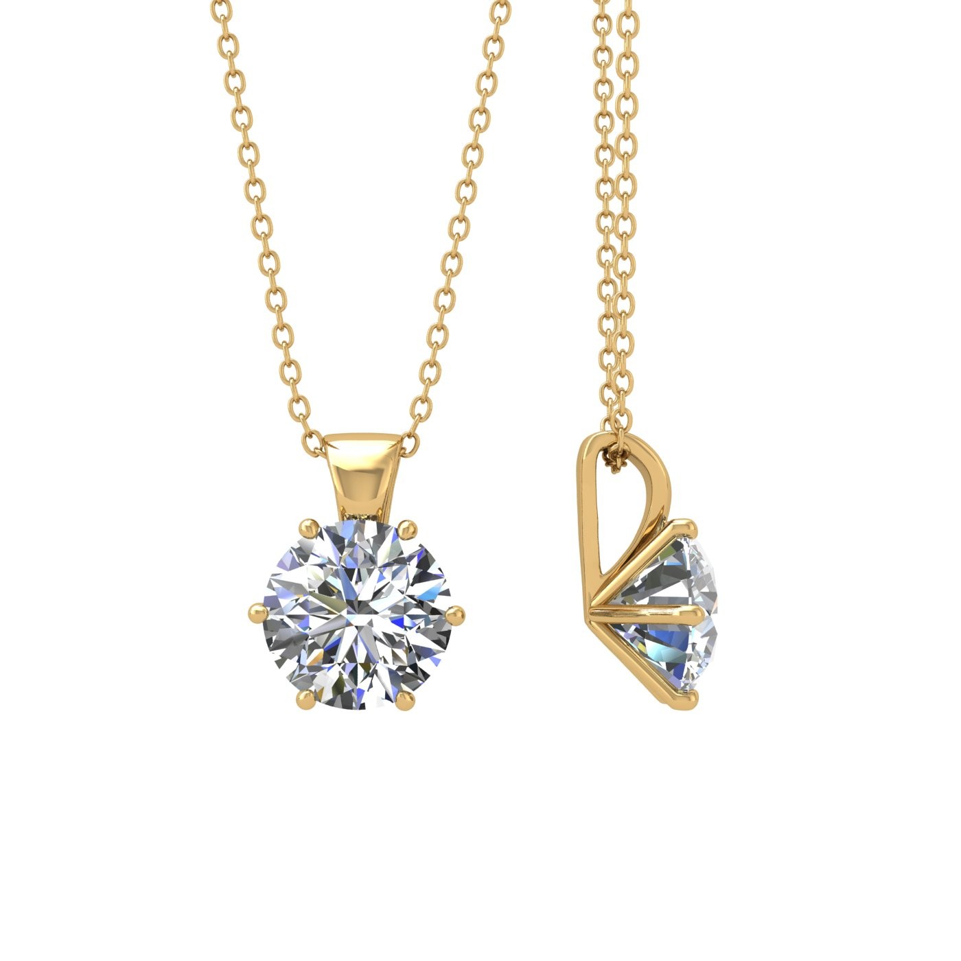 18k yellow gold 0,3 ct 6 prongs round shape diamond pendant Photos & images