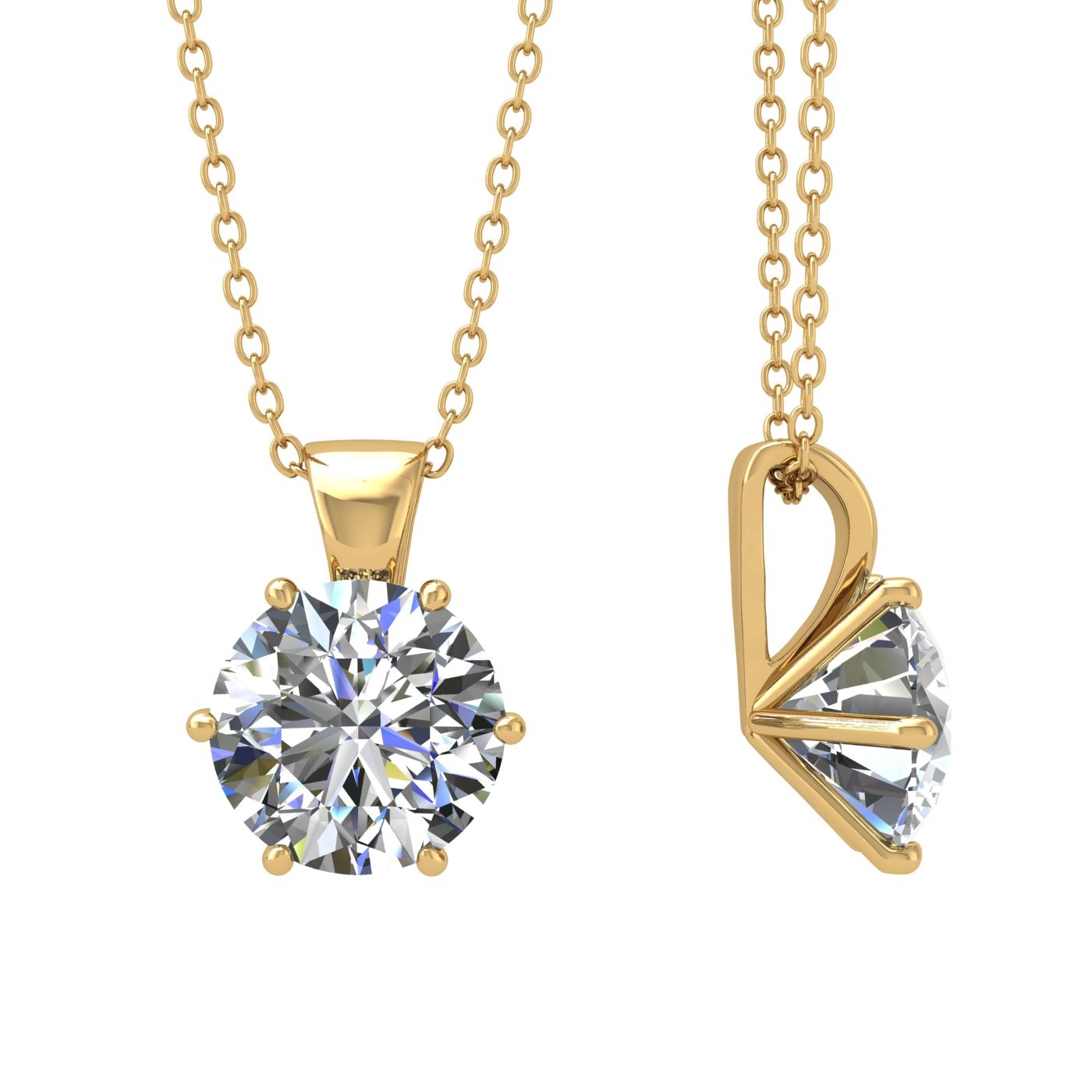 18k yellow gold 0,3 ct 6 prongs round shape diamond pendant Photos & images