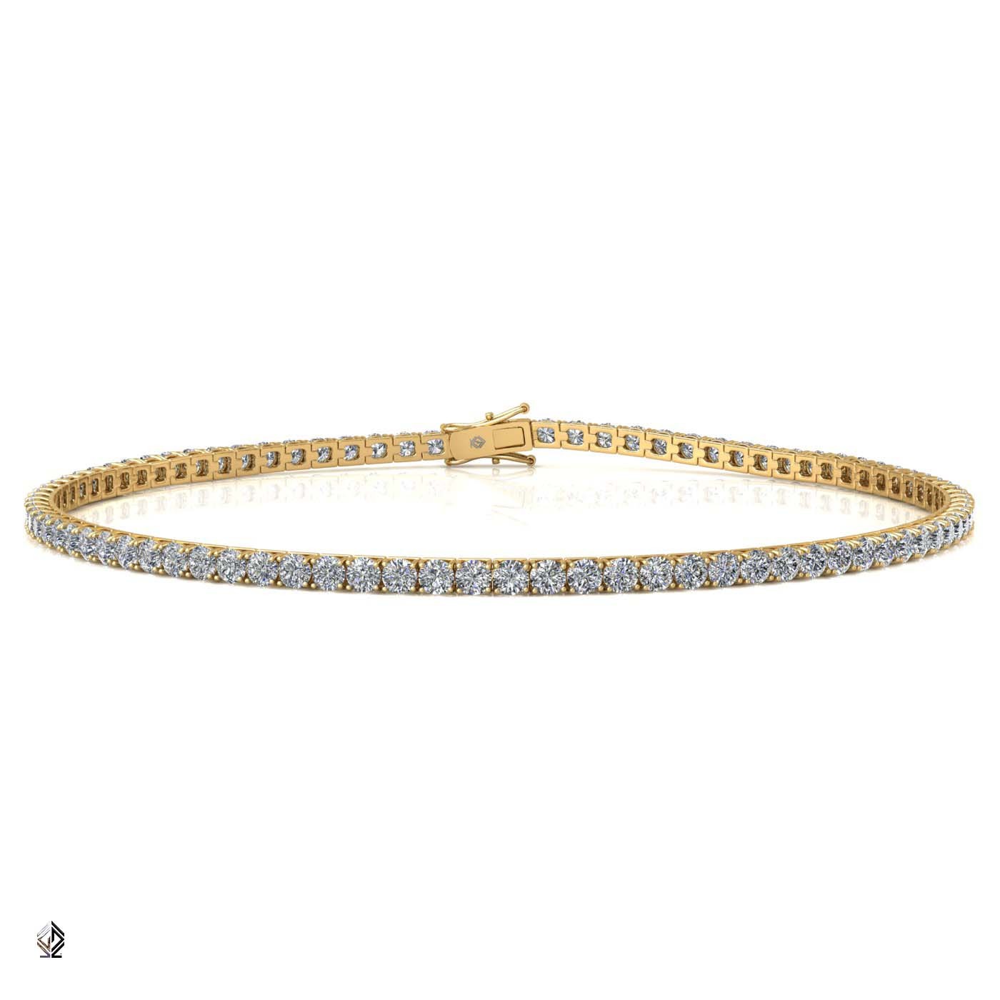 18k yellow gold  1.8mm 4 prong round shape diamond tennis bracelet in square setting